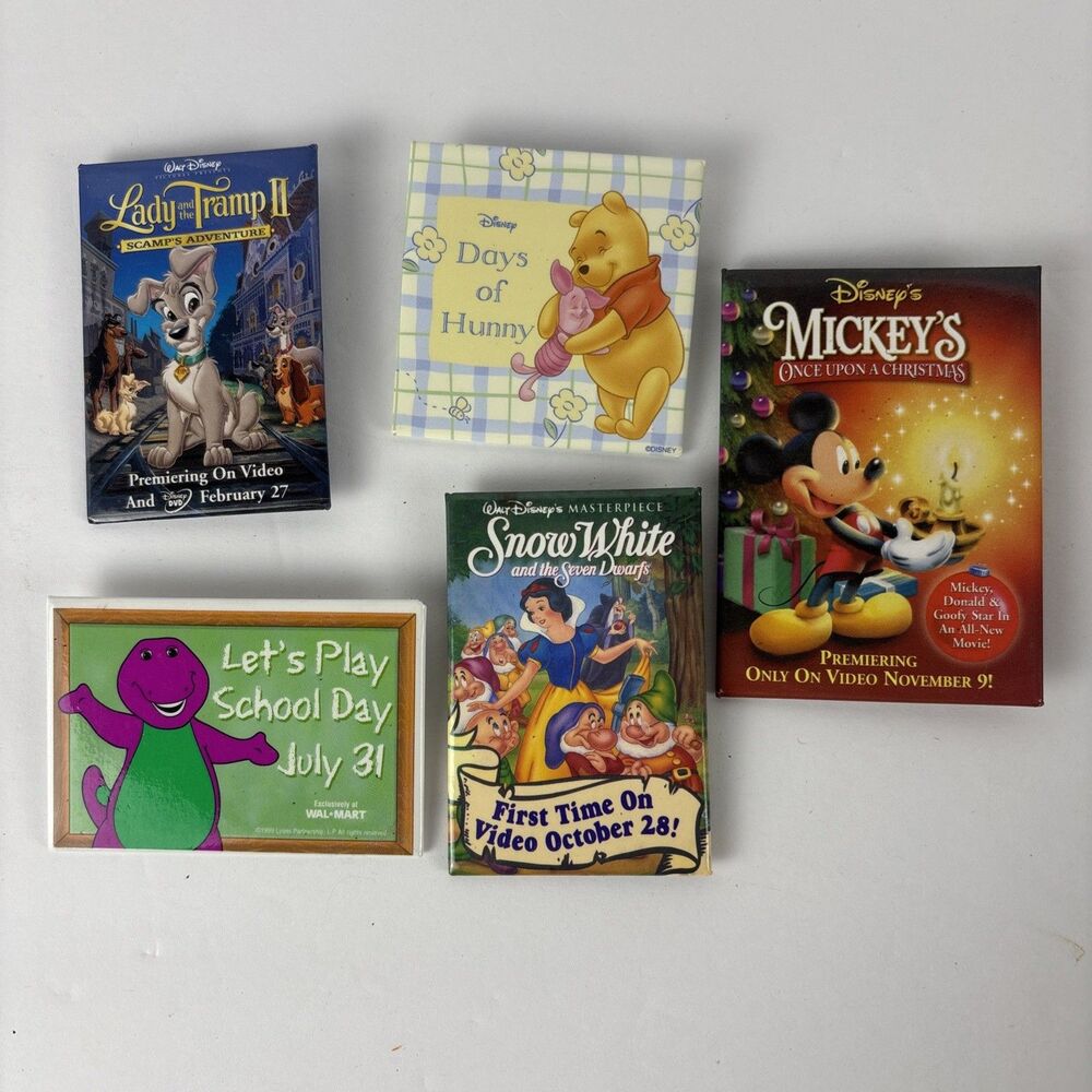 Promotional Kids Movie Pin Lot Disney Snow White Lady & Tramp Pooh Barney Mickey